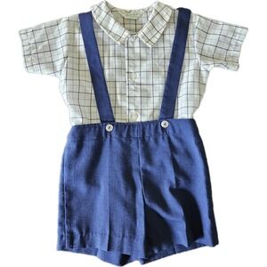 Vintage Jack Tar & Imp Boys Size 4 Suspender Shorts Shirt Set USA Linen Blend